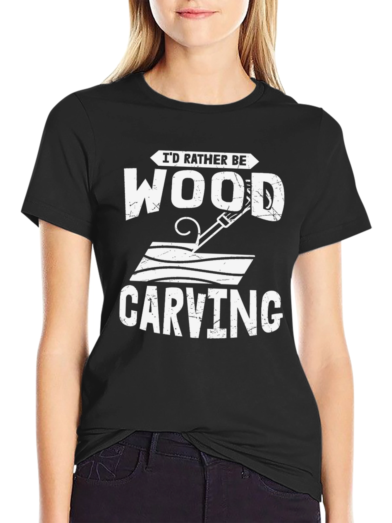 Black I'd Rather Be Wood Carving T-Shirt view 2