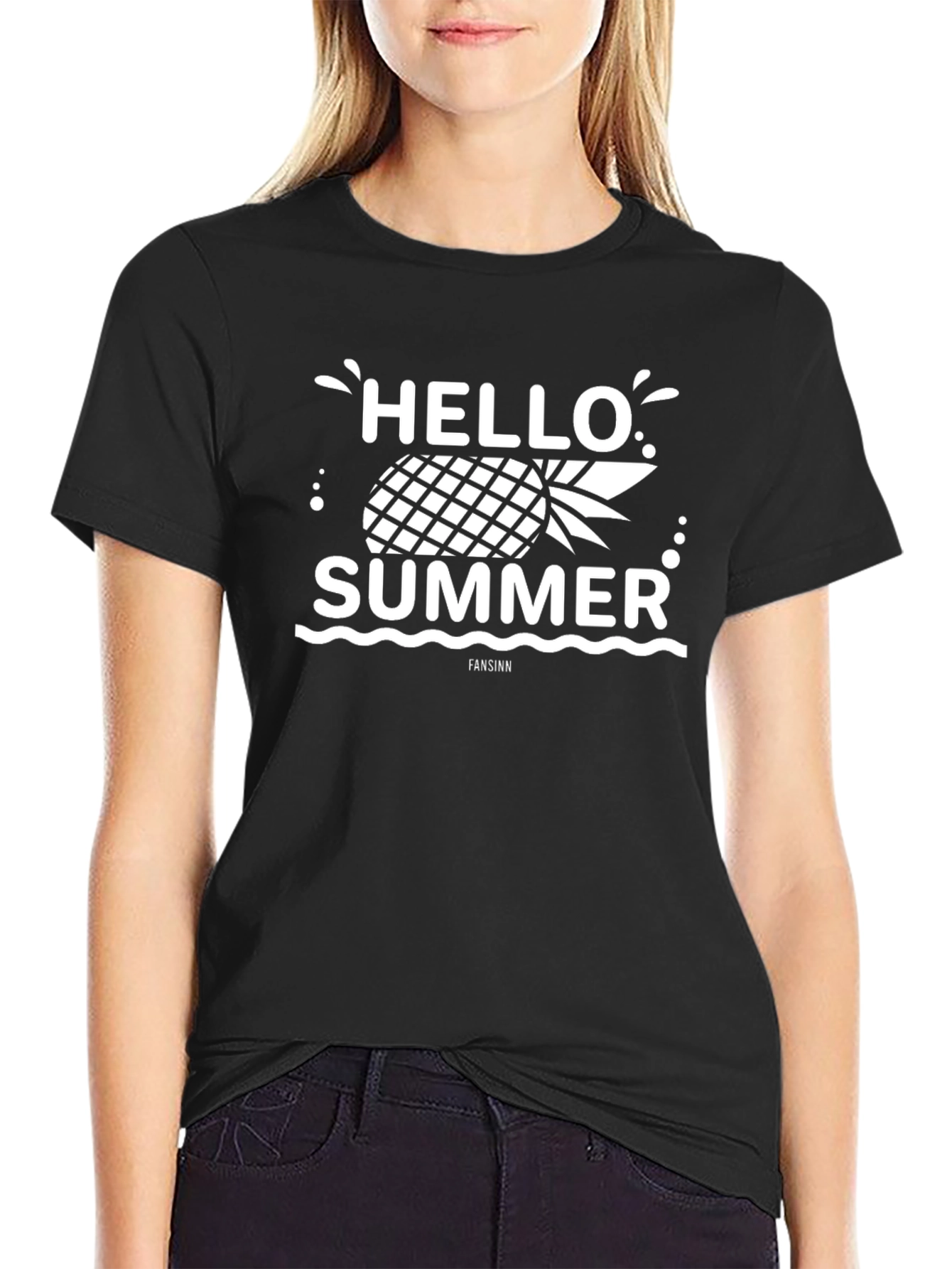 Black Hello Summer Pineapple T-Shirt - Black view 2