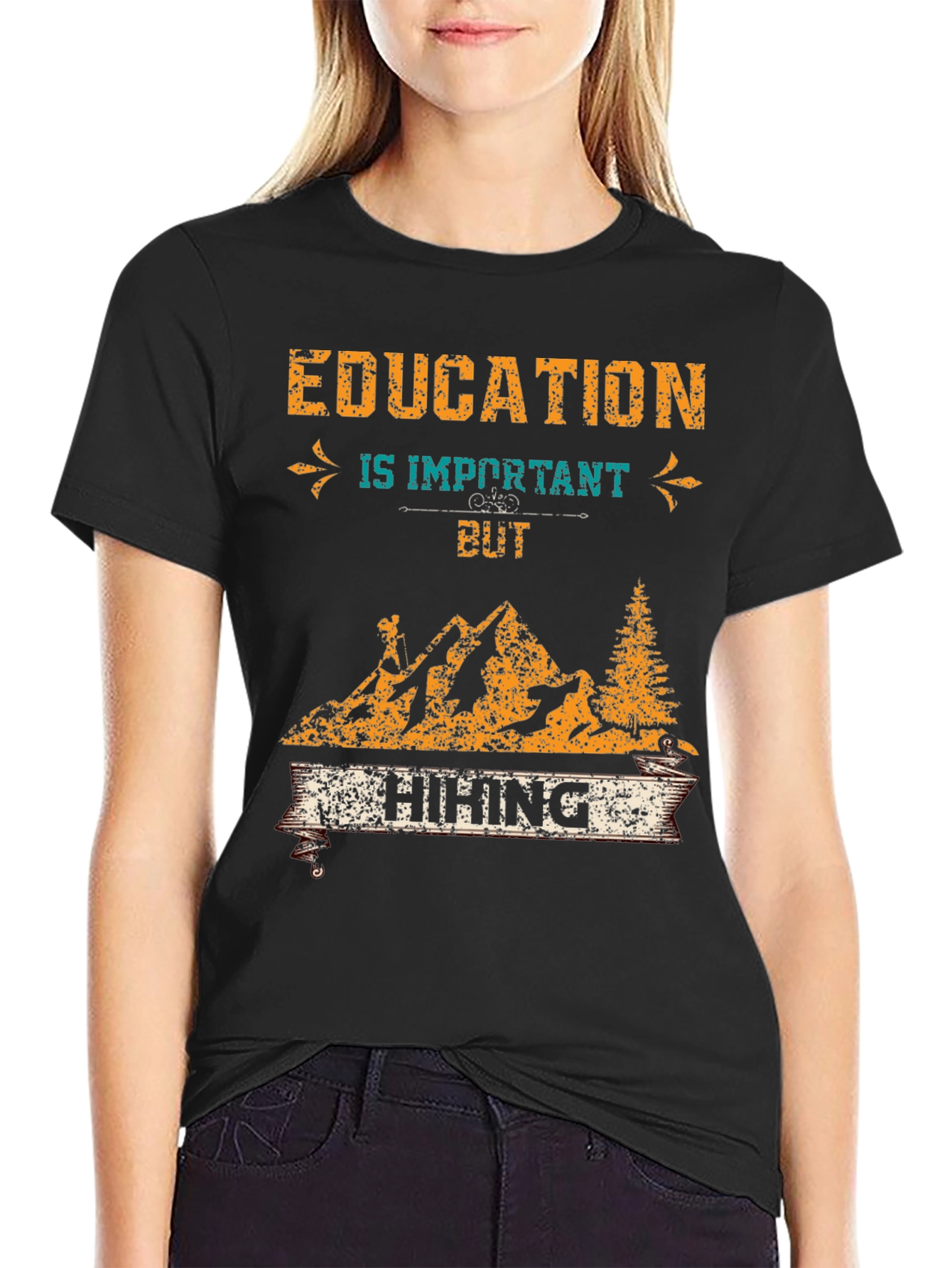 Black Education is Important But Hiking T-Shirt view 2