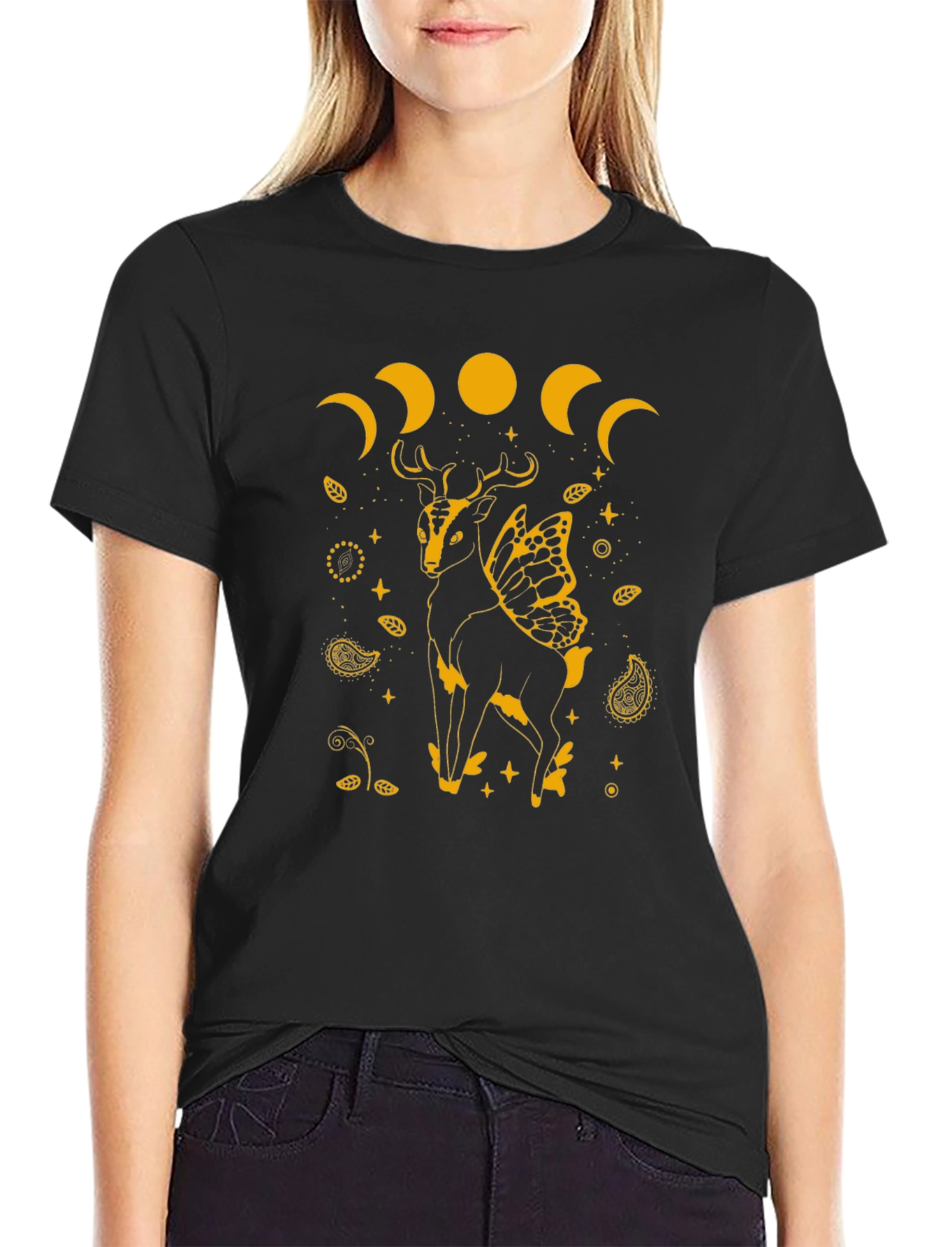 Black Deer Moon Phase Graphic Tee view 2