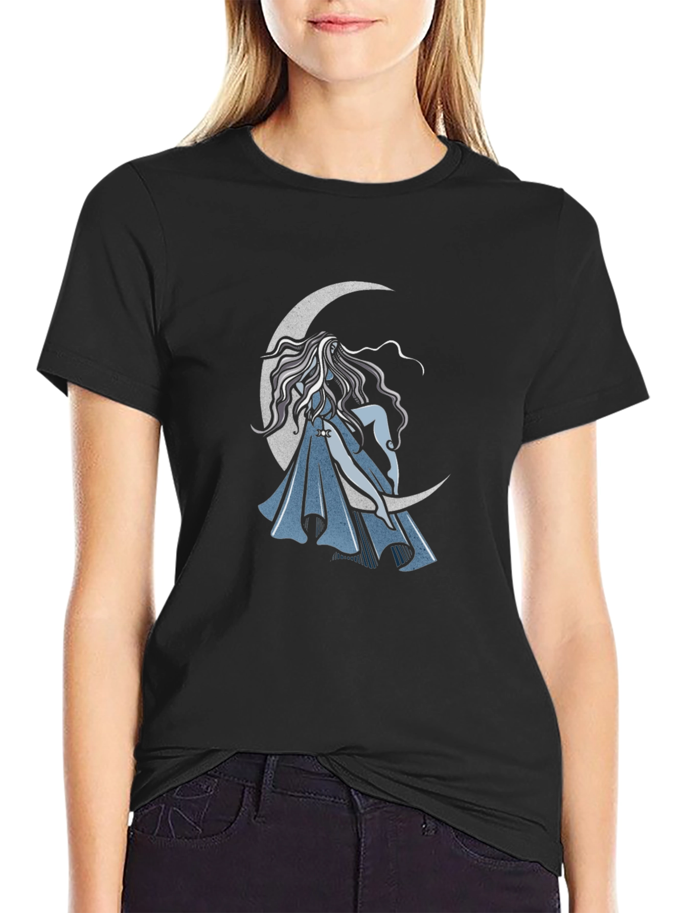 Black Mystic Moon Maiden Graphic Tee - Black view 2