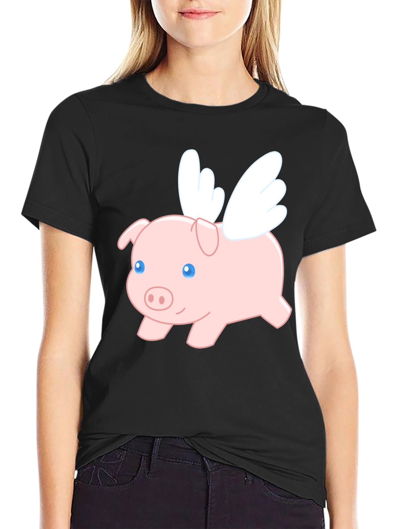 Black Flying Pig Graphic T-Shirt view 2