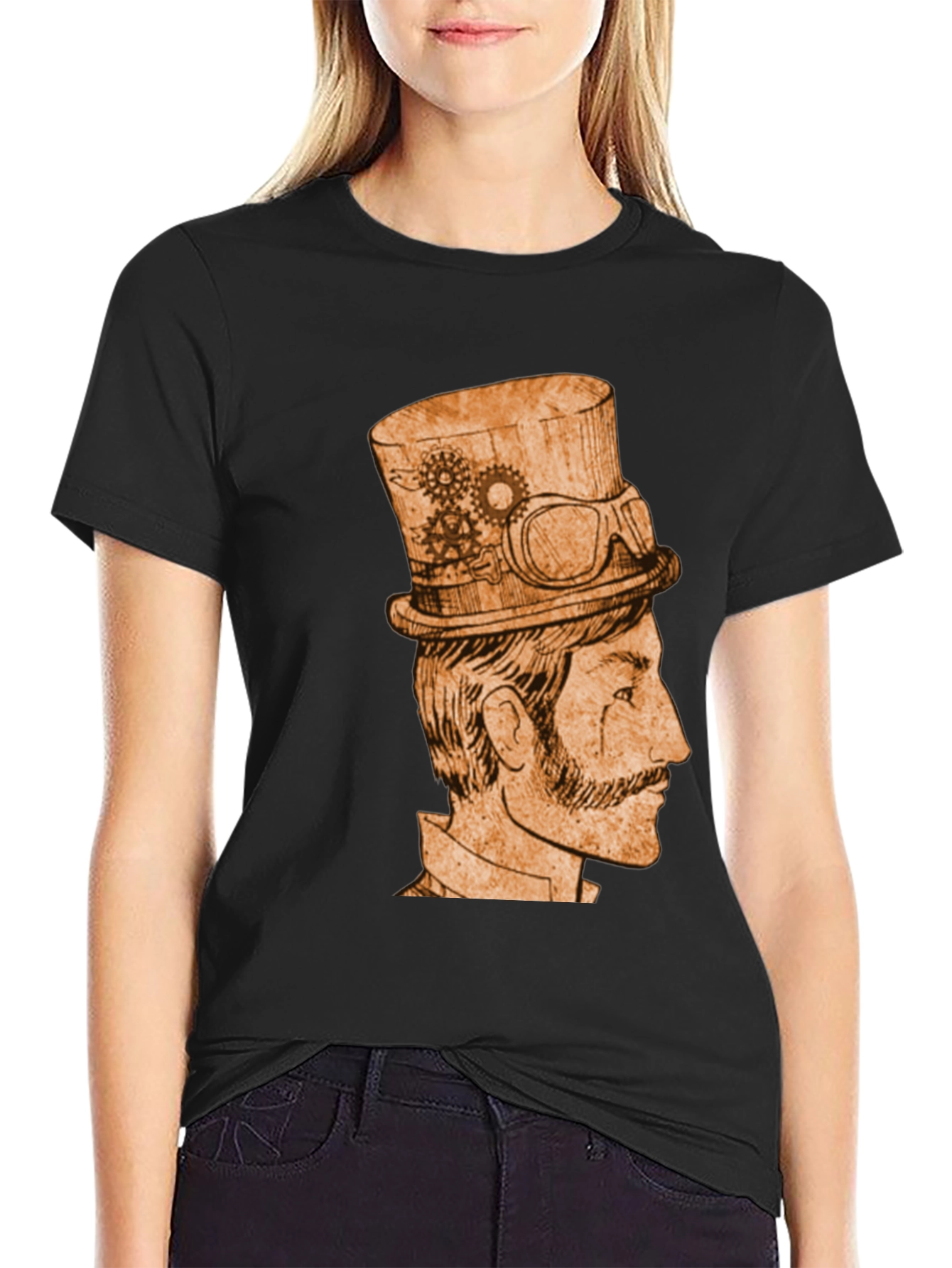 Black Steampunk Gentleman Graphic Tee - Black Cotton view 2