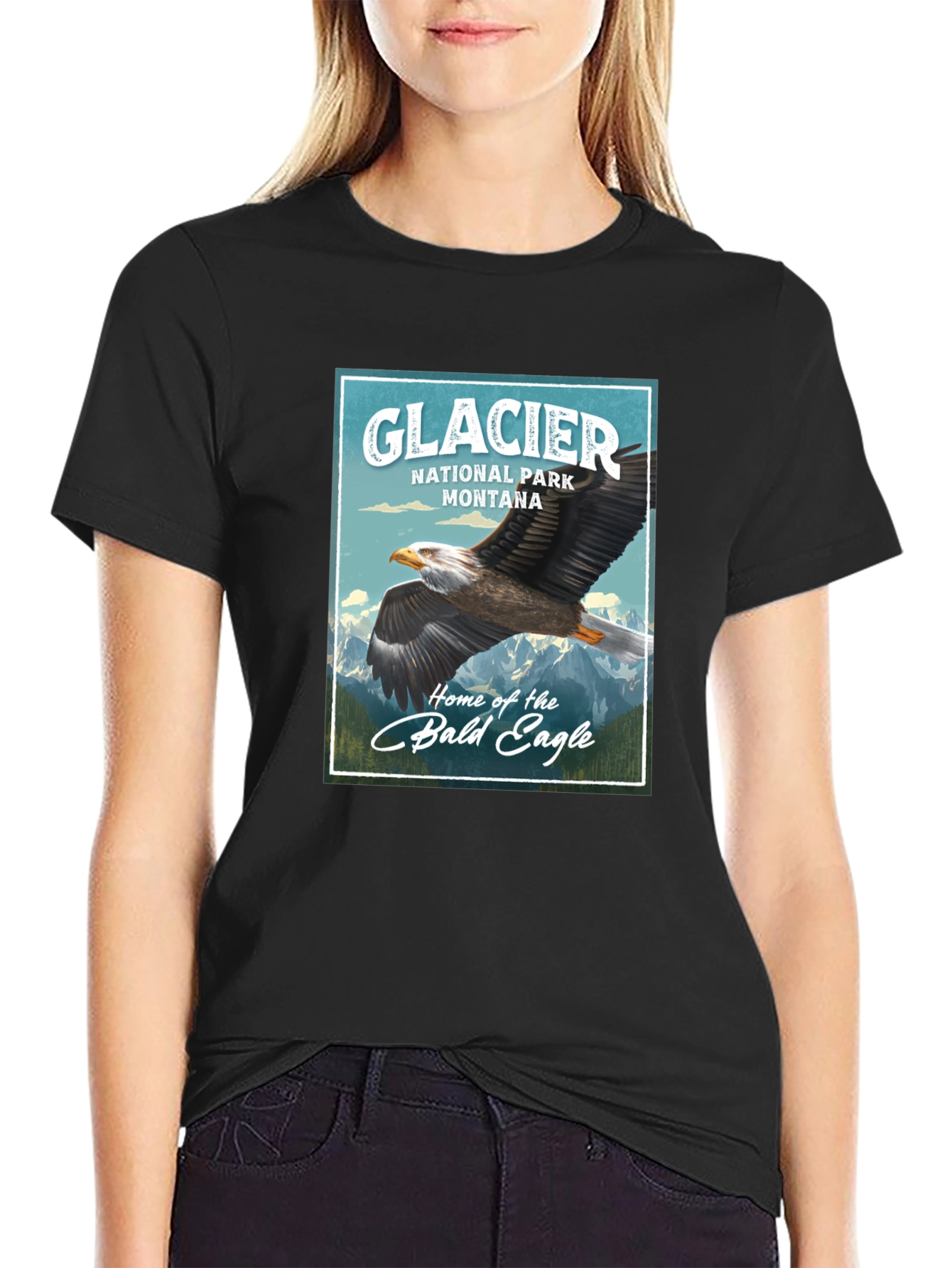 Black Glacier National Park Eagle Graphic T-Shirt view 2