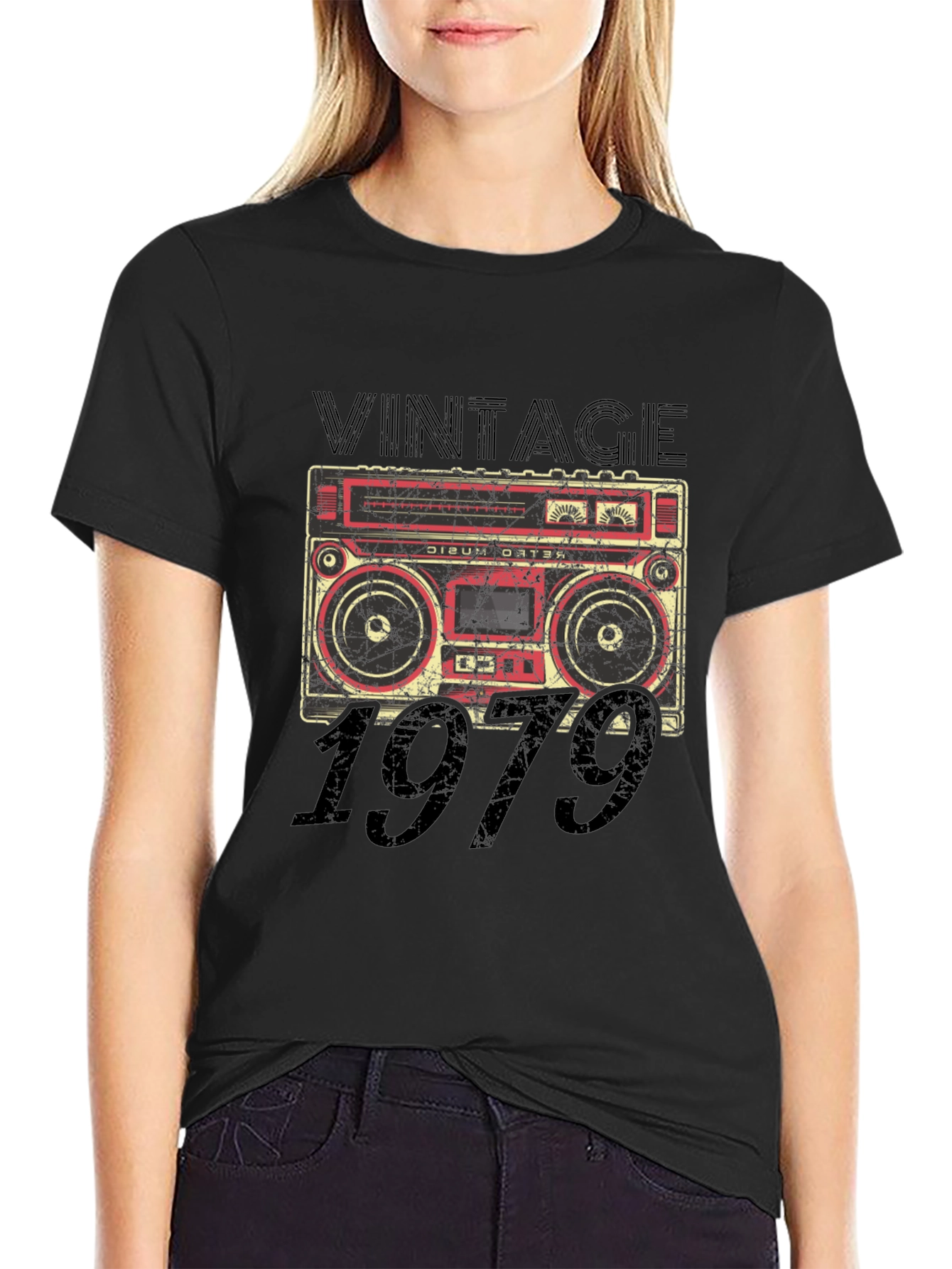 Black Vintage 1979 Boombox Graphic T-Shirt view 2