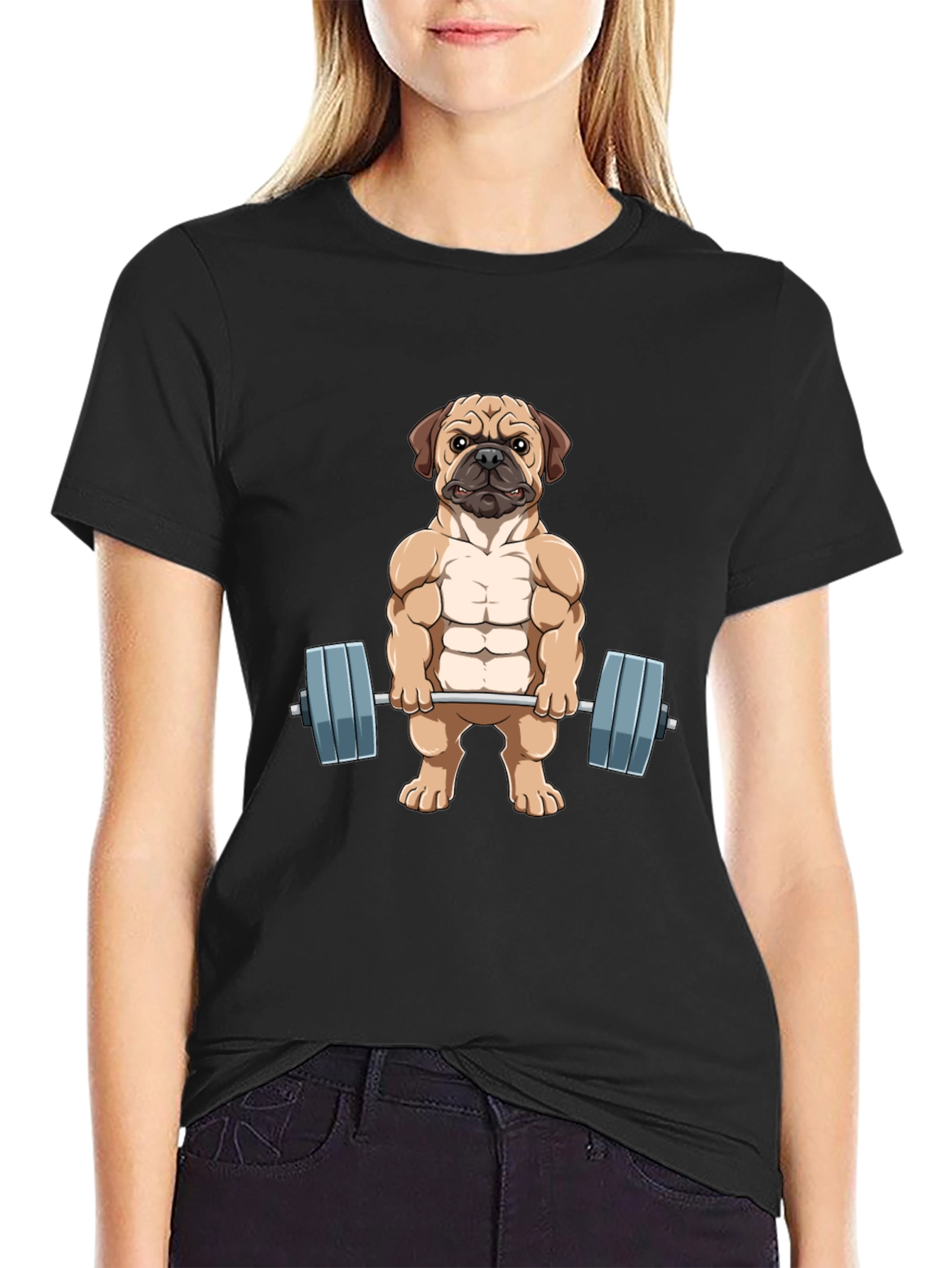 Black Muscle Dog Graphic Tee - Workout Pug T-Shirt view 2