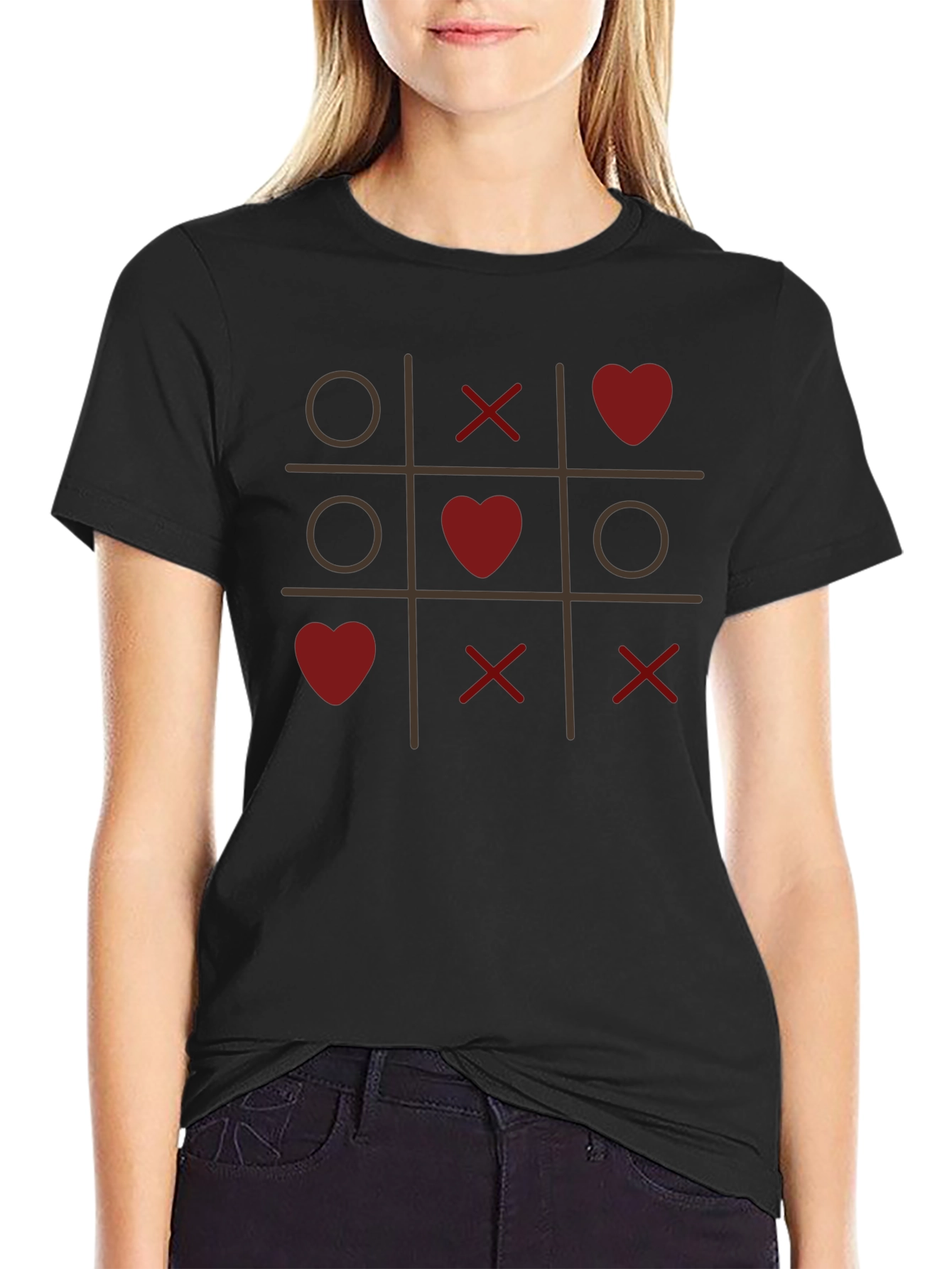 Black Tic-Tac-Toe Love T-Shirt - Valentine's Day Special view 2