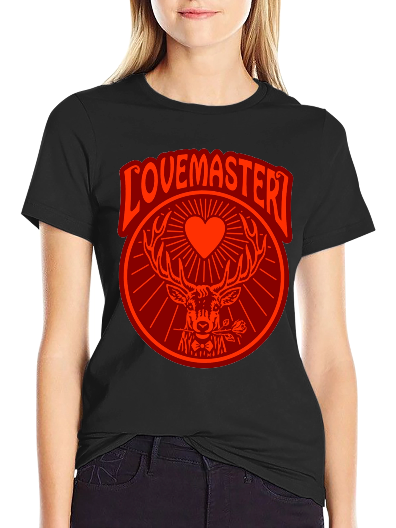 Black Lovemaster Graphic Tee - Deer Heart Rose Design view 2