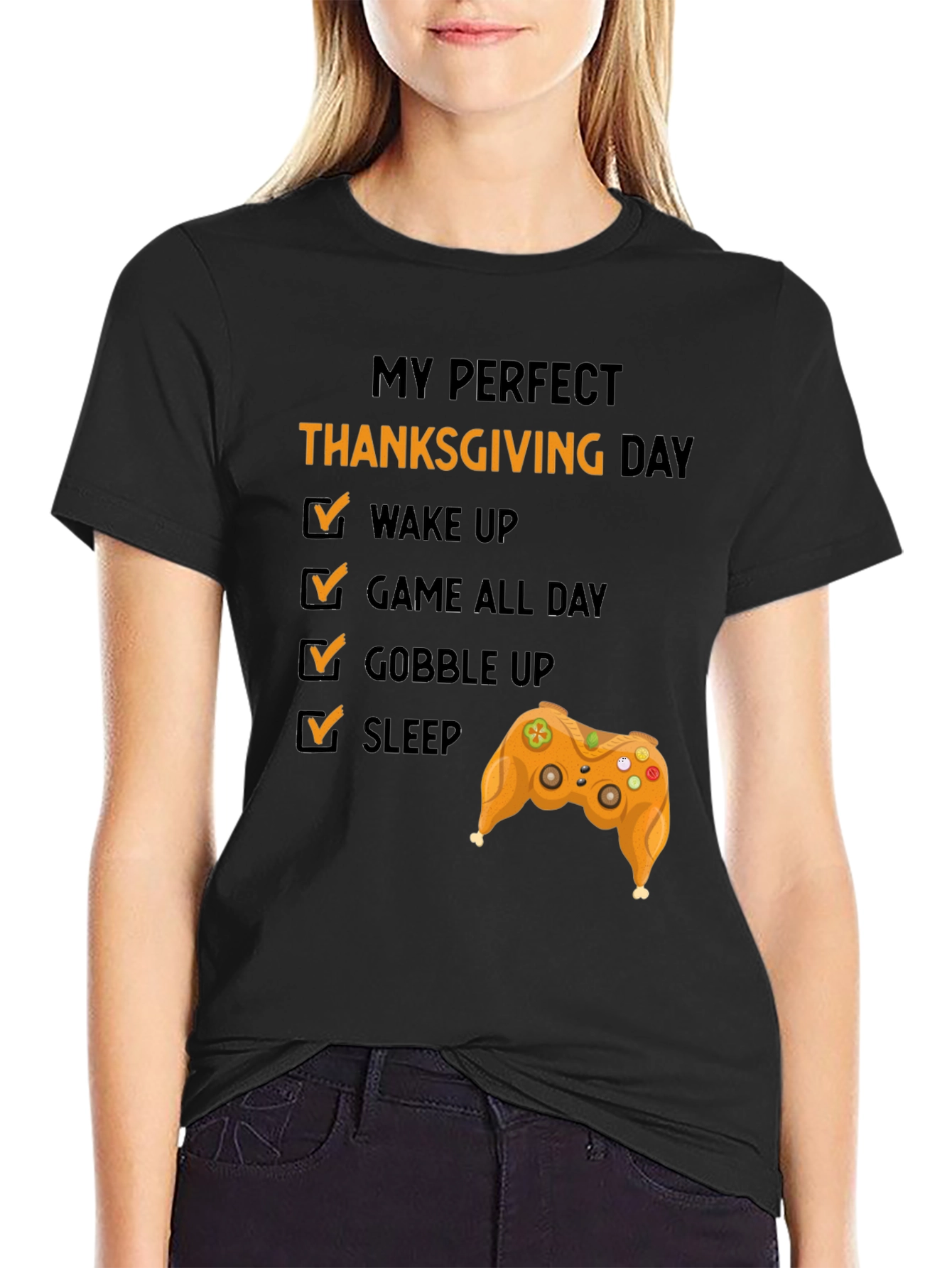 Black Perfect Thanksgiving Day Gamer T-Shirt view 2