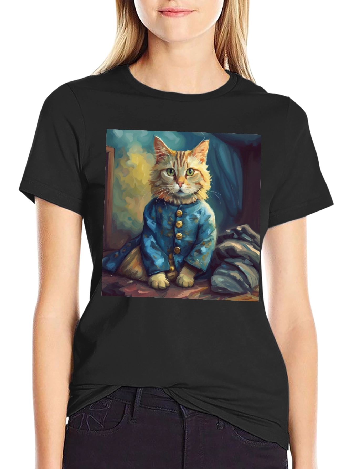 Black Cat Portrait Graphic Tee - Stylish Novelty Shirt view 2