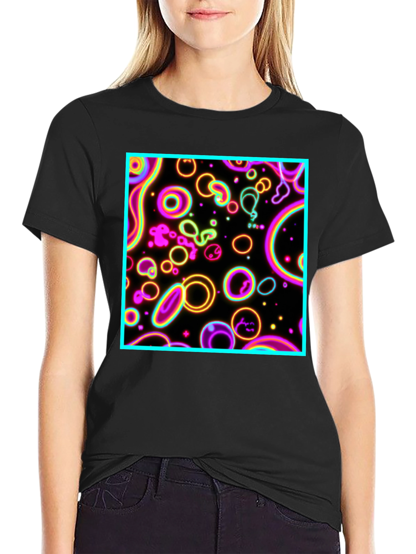 Black Neon Glow Abstract Graphic Print Tee view 2