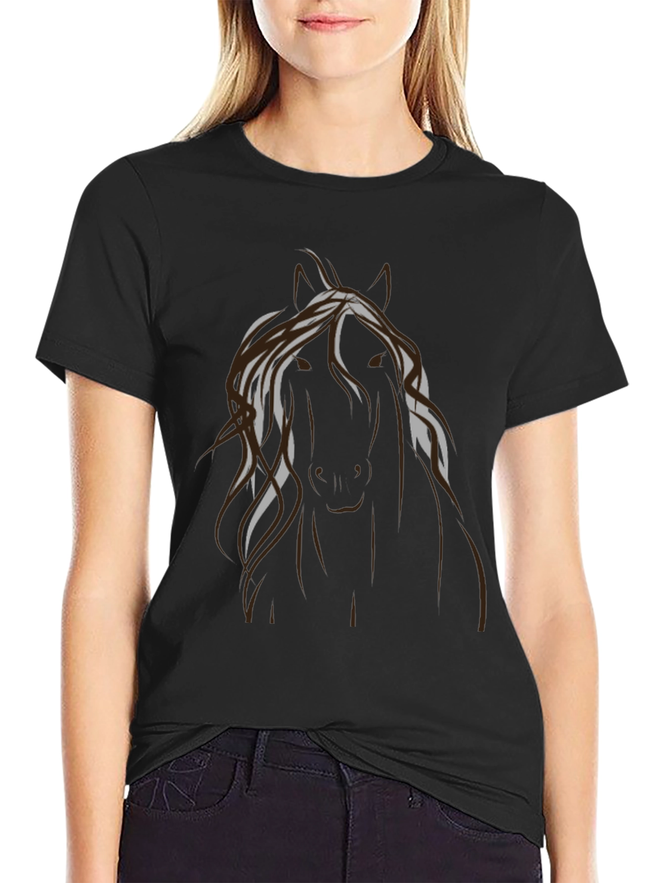Black Horse Graphic T-Shirt - Black Cotton Blend view 2