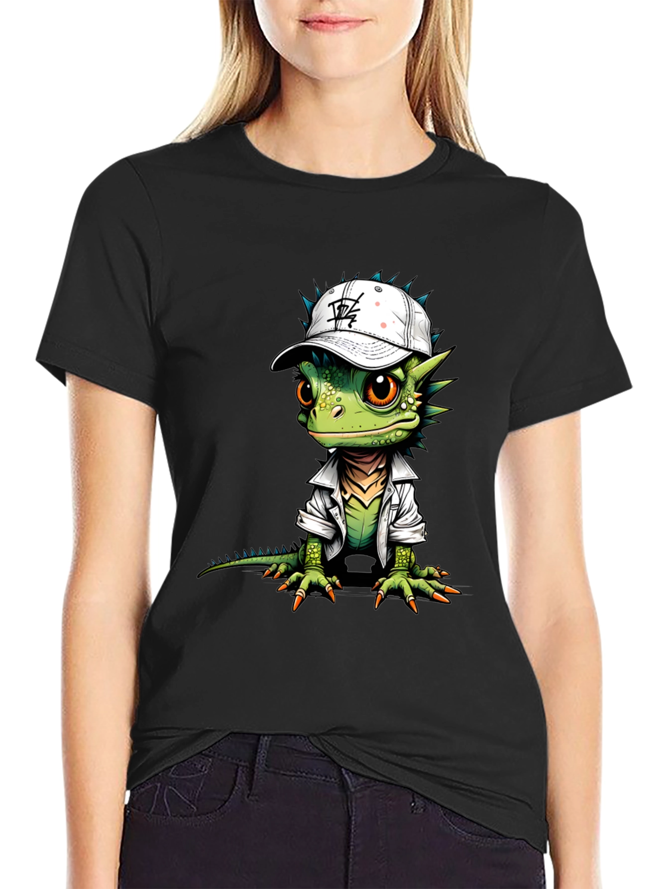 Black Cool Lizard Graphic Tee view 2