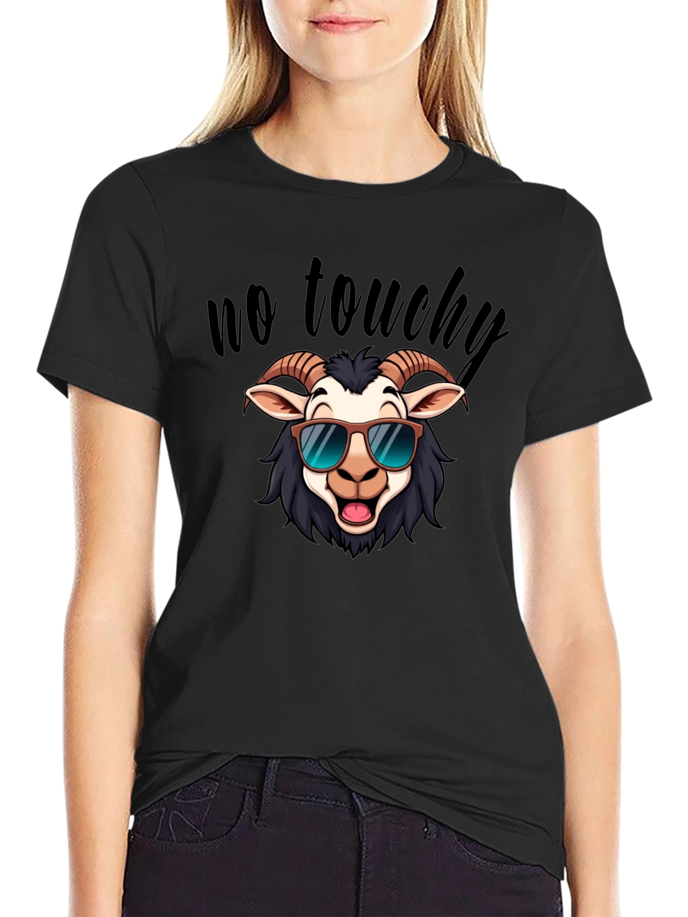 Black Cool Goat Graphic Tee - No Touchy Funny Shirt view 2