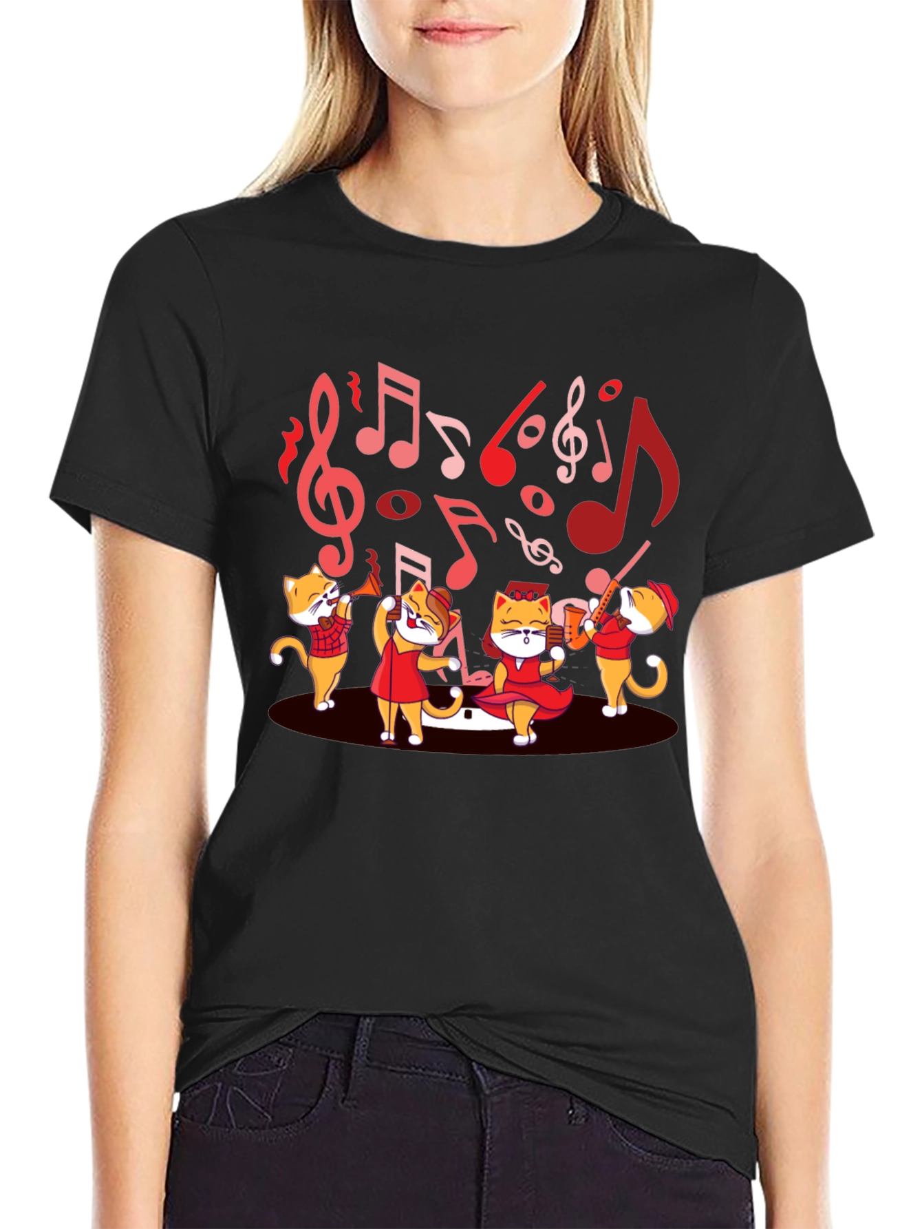 Black Musical Cats T-Shirt - Band Design Tee view 2