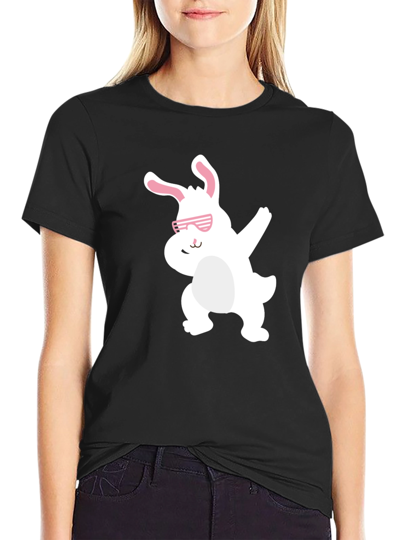Black Funny Easter Bunny Dabbing Black T-Shirt view 2