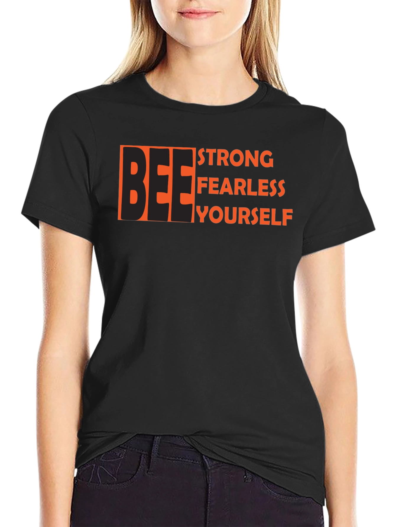 Black Be Strong Fearless Yourself Black Graphic Tee view 2