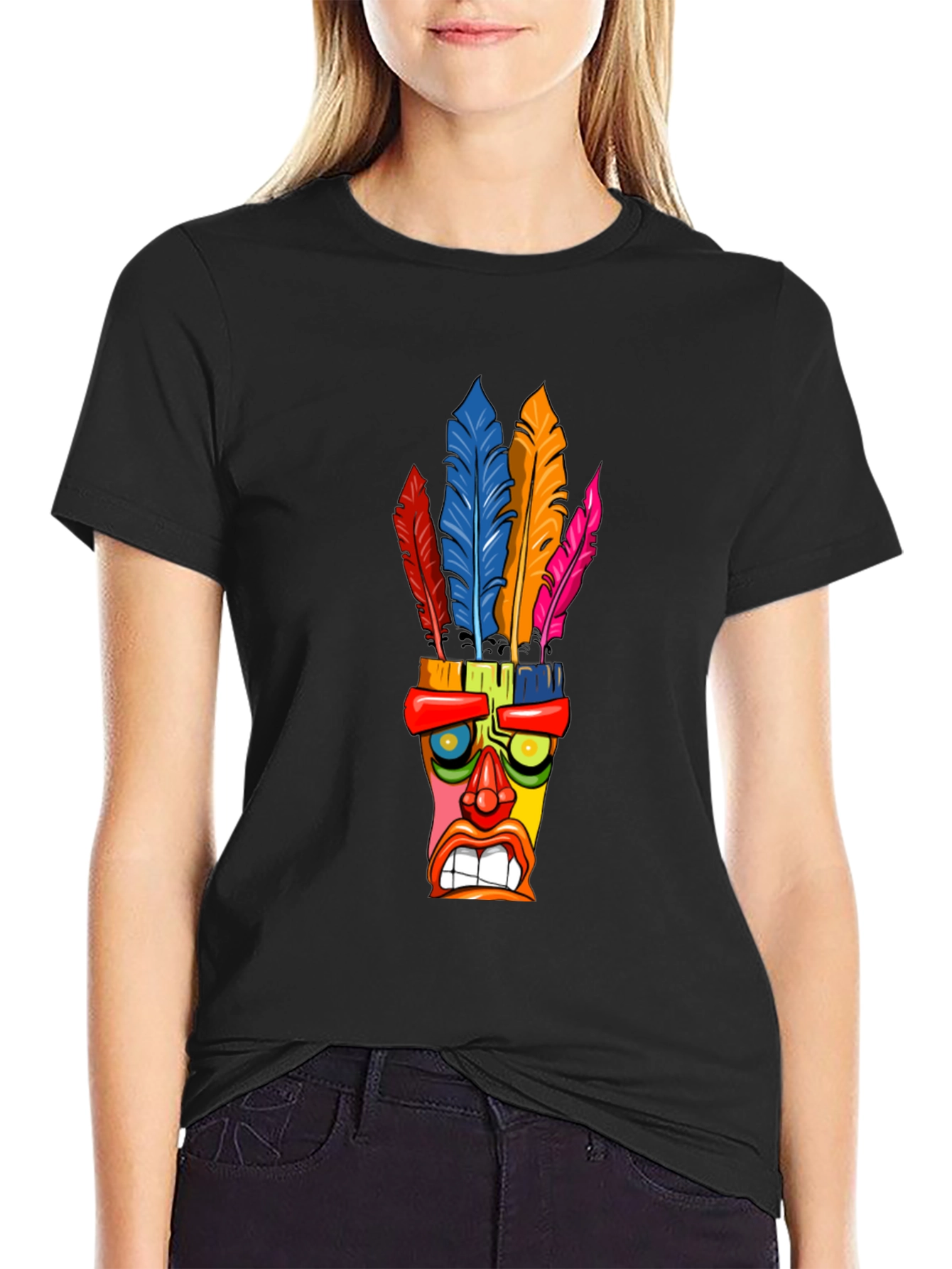 Black Colorful Tiki Mask T-Shirt view 2