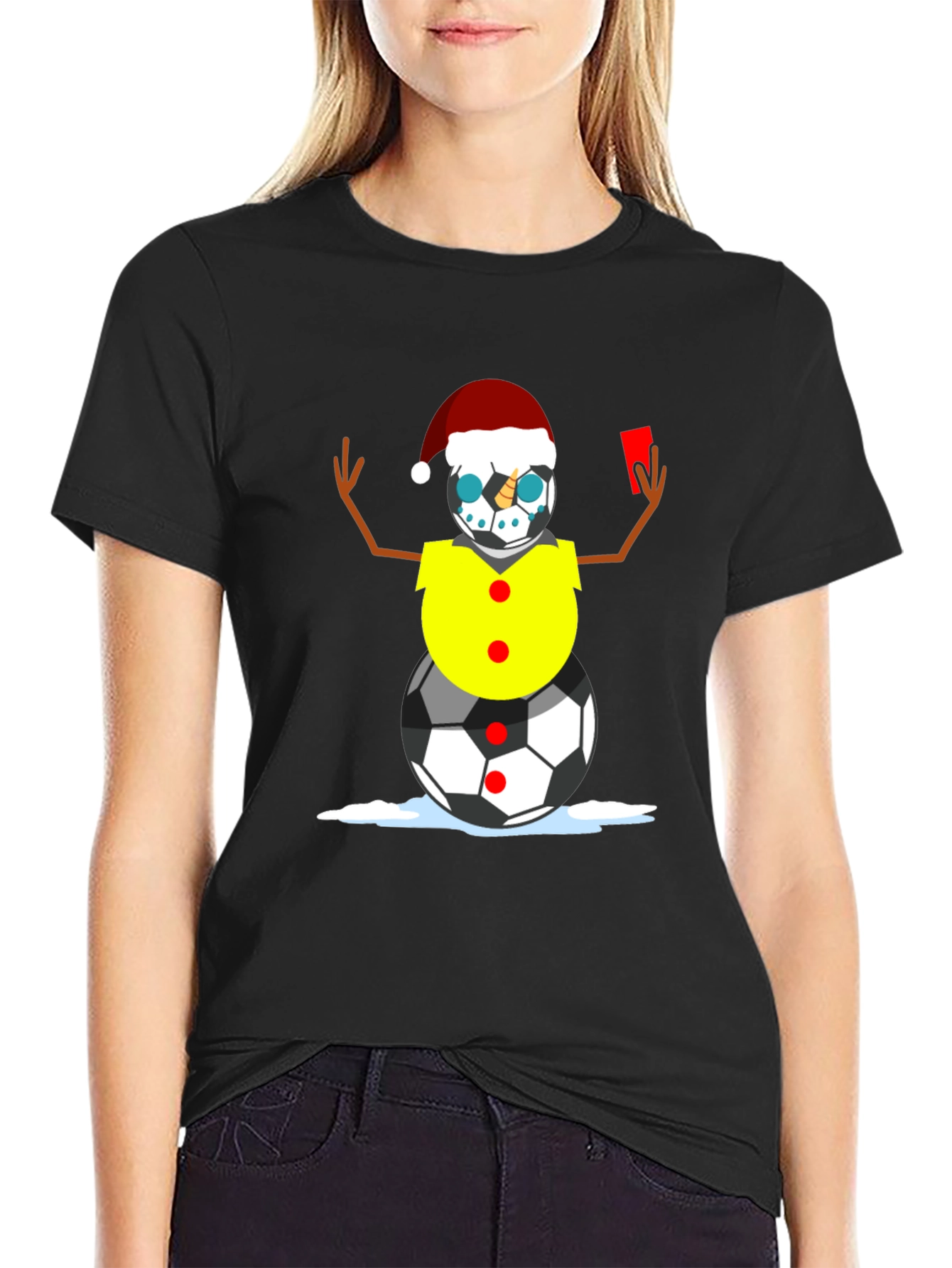 Black Soccer Snowman Christmas T-Shirt view 2