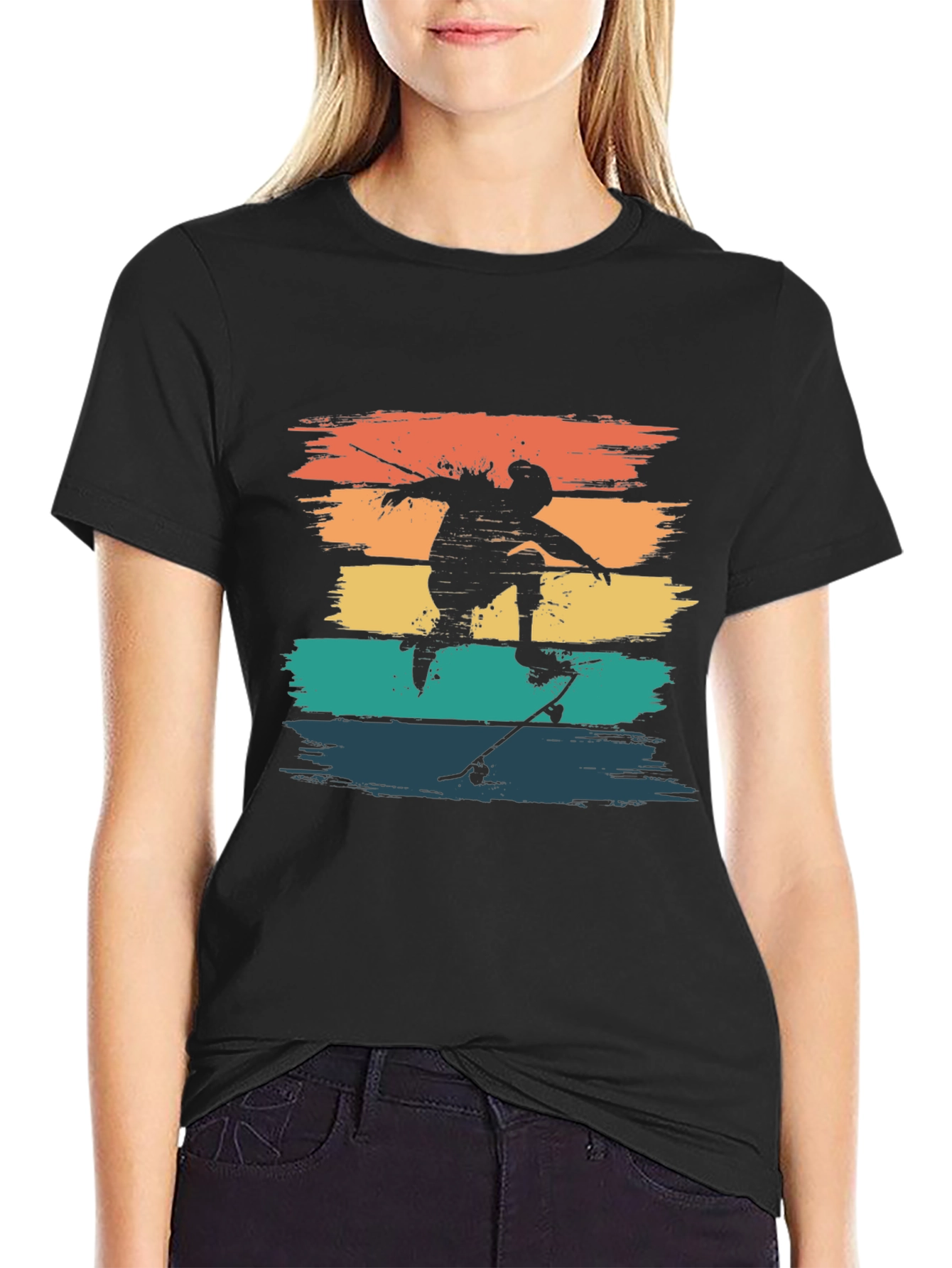 Black Retro Skateboarder Tee - Vintage Style T-Shirt view 2