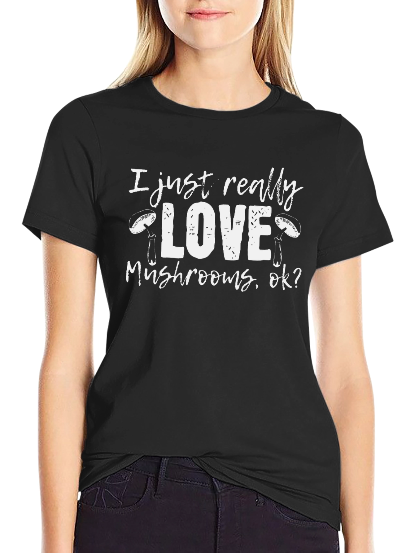 Black I Just Really Love Mushrooms T-Shirt view 2