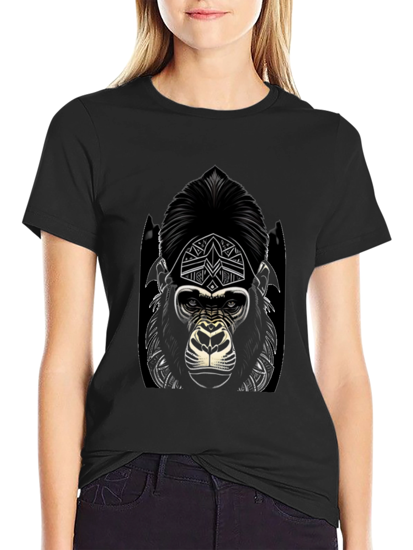 Black Graphic Gorilla Tee - Tribal Design view 2