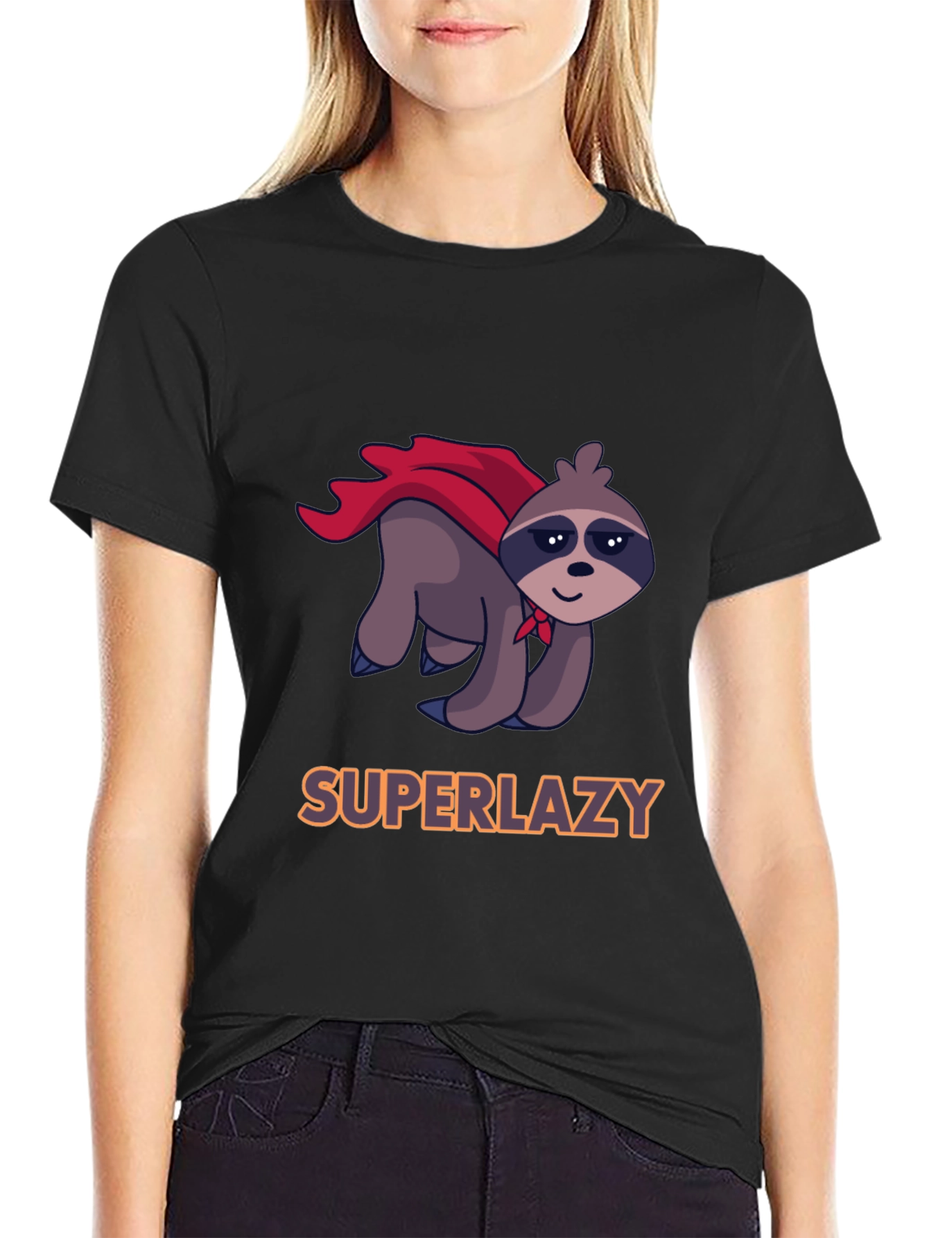 Black Superlazy Sloth Hero Graphic Tee view 2