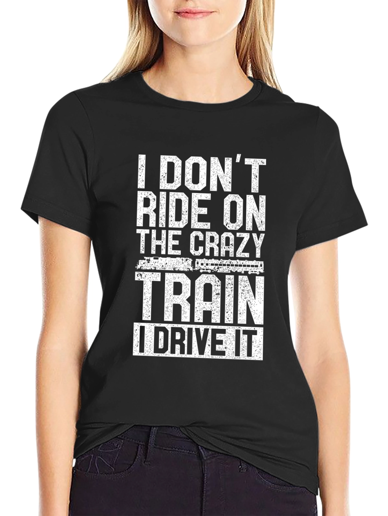 Black I Drive The Crazy Train T-Shirt view 2