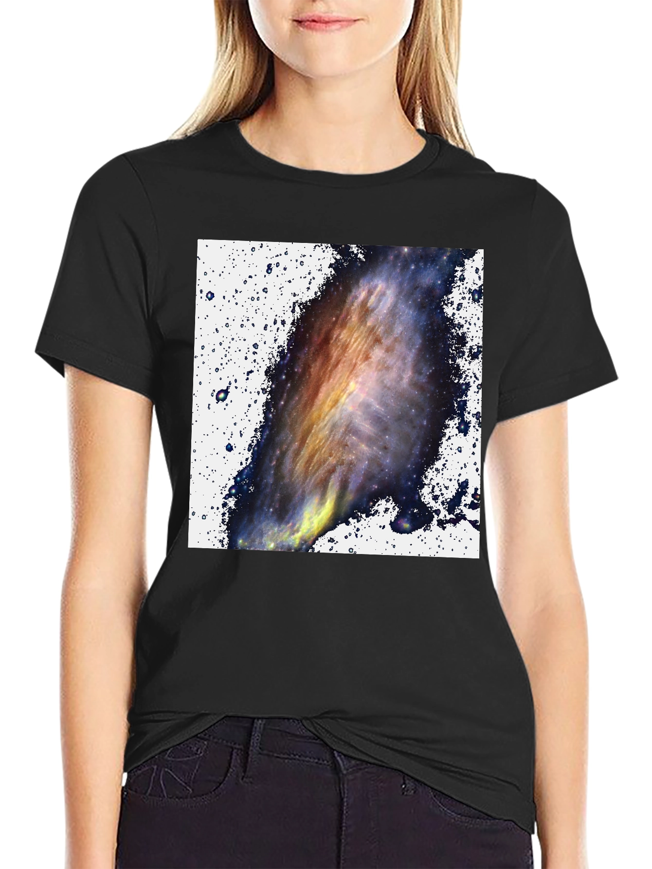 Black Galaxy Print Black T-Shirt - Celestial Style view 2