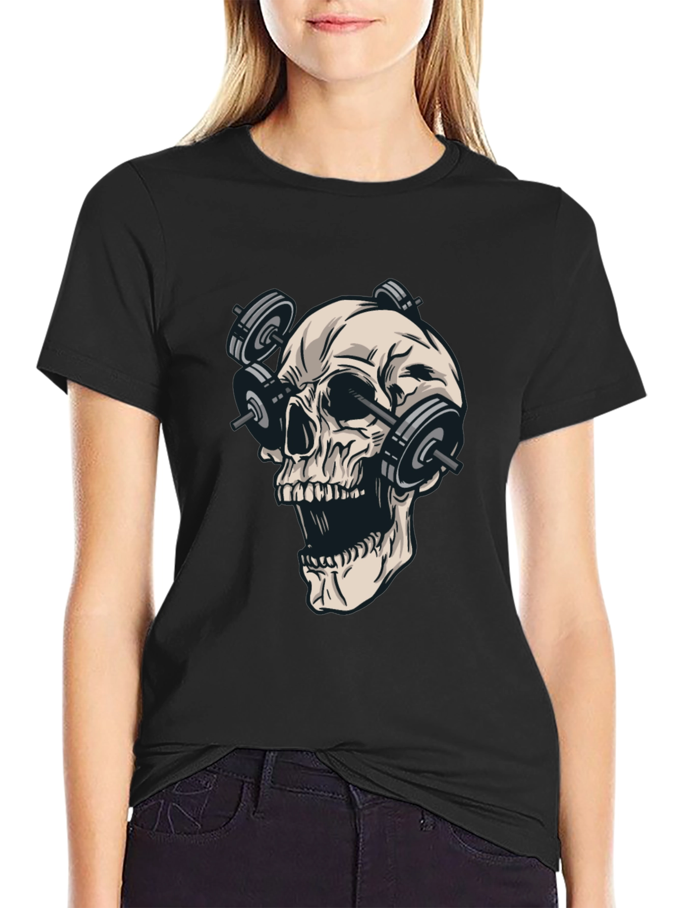 Black Skull Weights Black T-Shirt - Gym Lover view 2