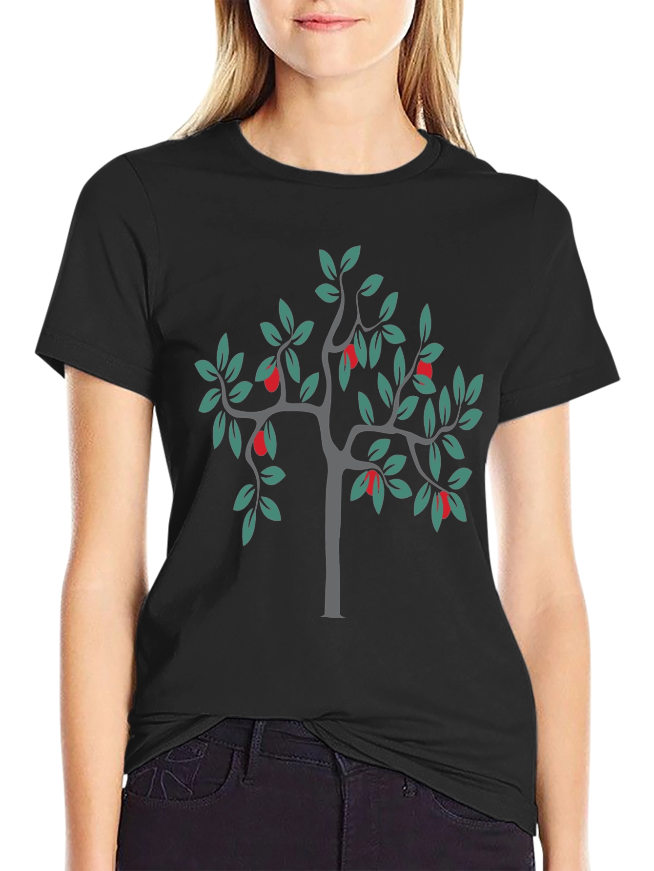 Black Stylish Black Tree Graphic Tee view 2