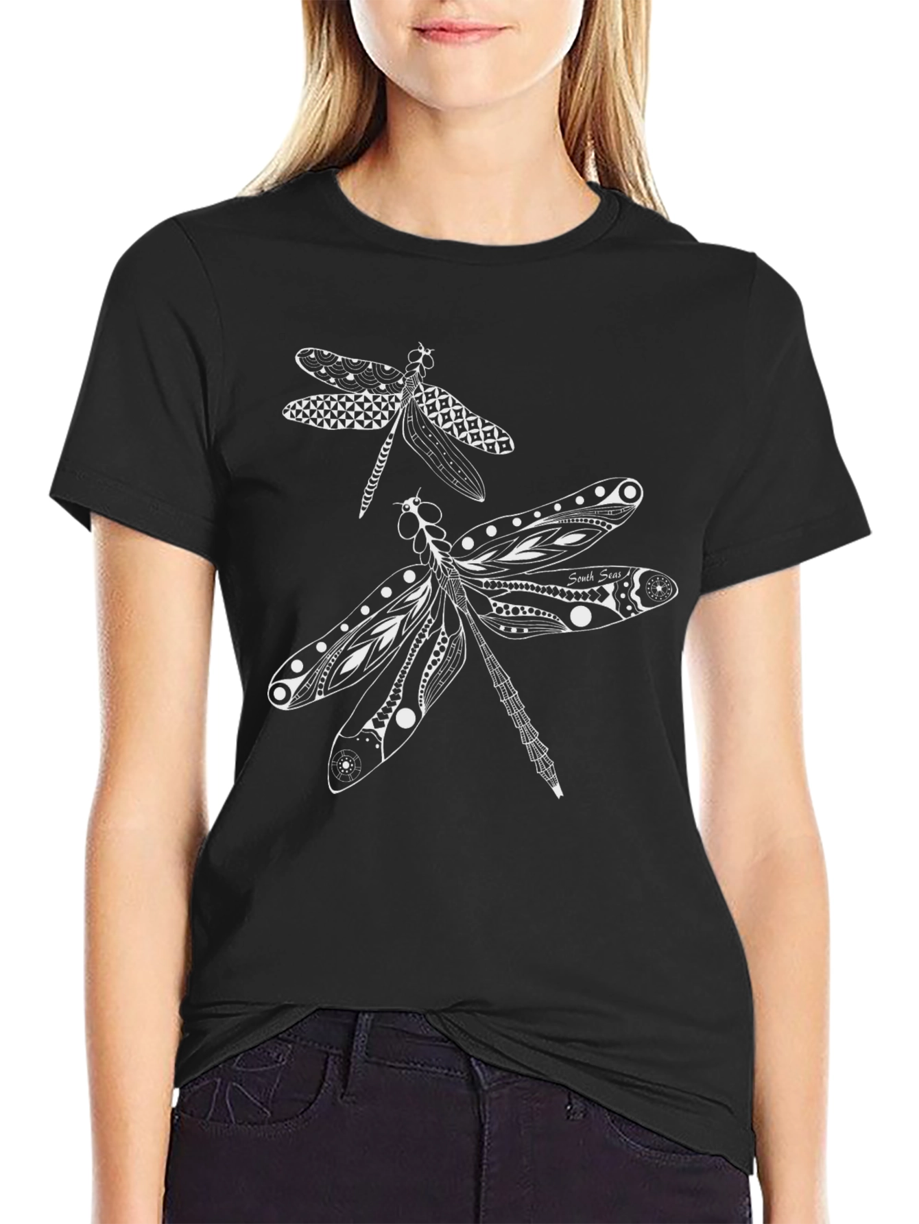 Black Dragonfly Graphic Print Black T-Shirt view 2