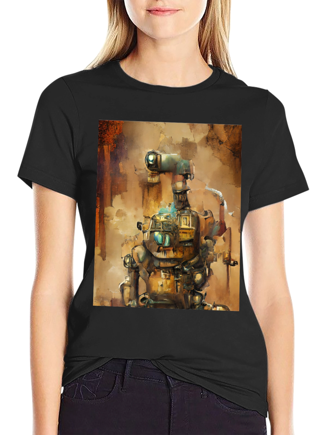 Black Steampunk Robot Graphic Tee - Unique Design view 2