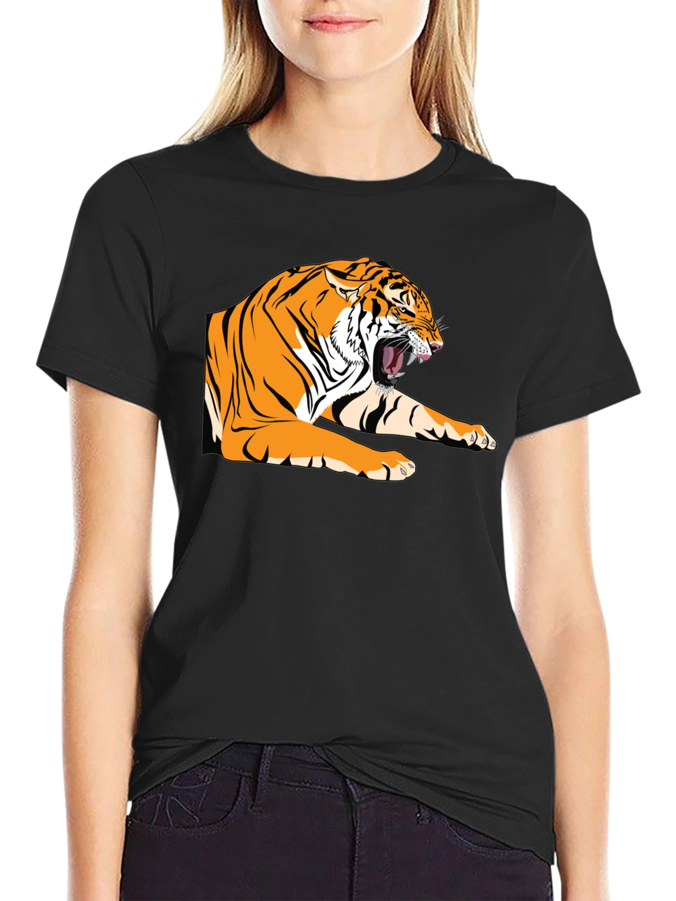 Black Roaring Tiger Graphic Tee - Bold Black T-Shirt view 2