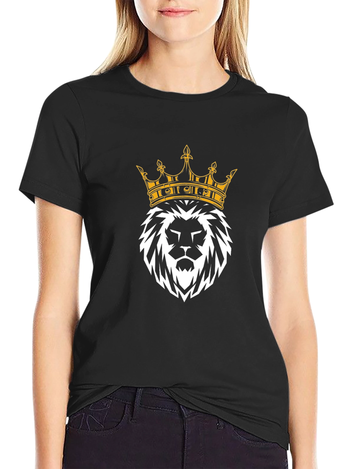 Black Lion King Crown Graphic T-Shirt - Stylish Menswear view 2