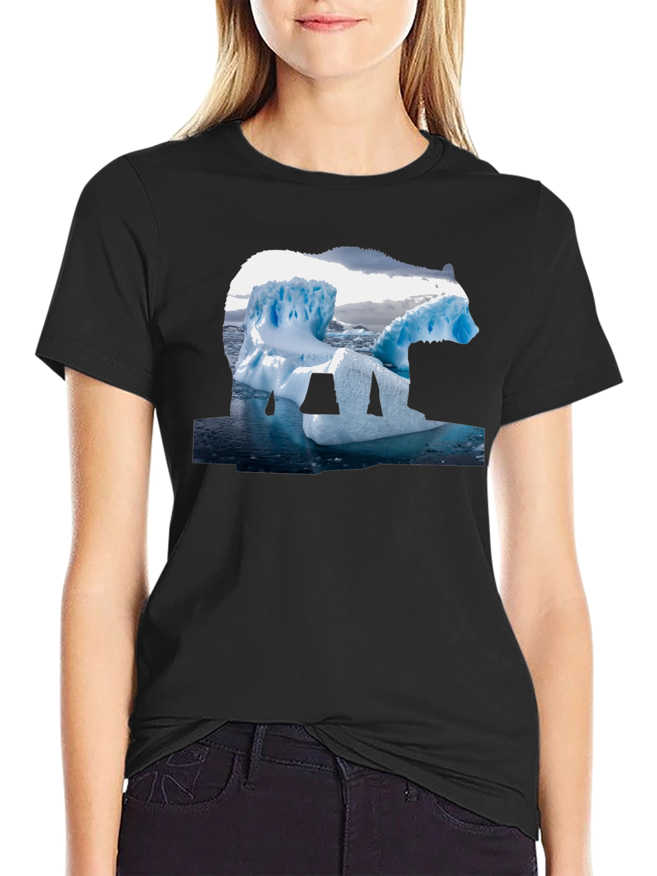 Black Polar Bear Iceberg Graphic Tee - Black Cotton T-Shirt view 2