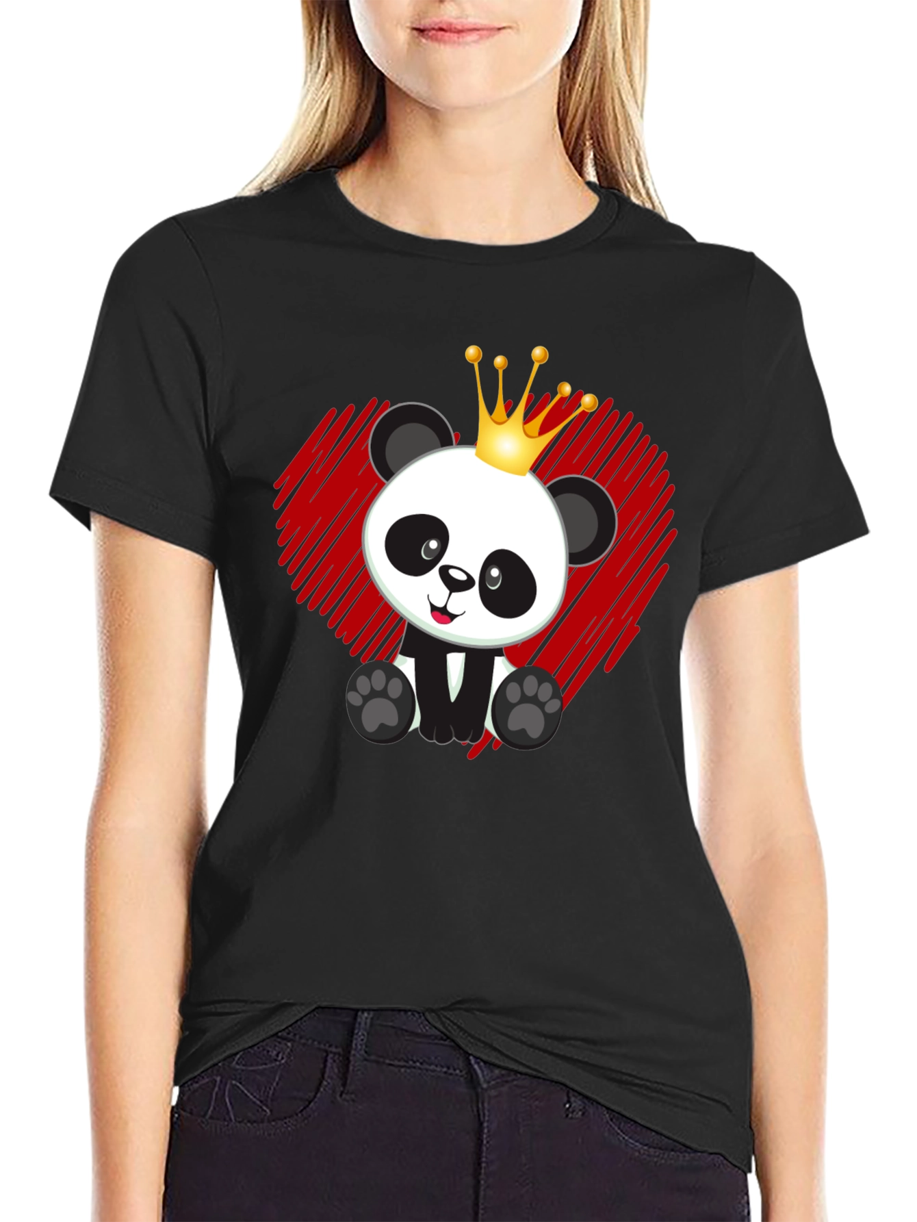 Black Panda King T-Shirt - Cute Bear Graphic Tee view 2