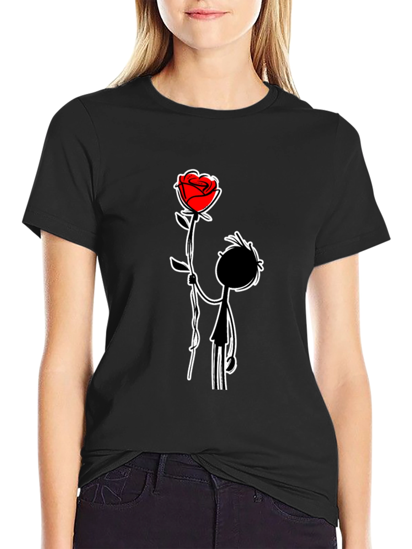 Black Romantic Rose Graphic Tee - Men's Black T-Shirt view 2