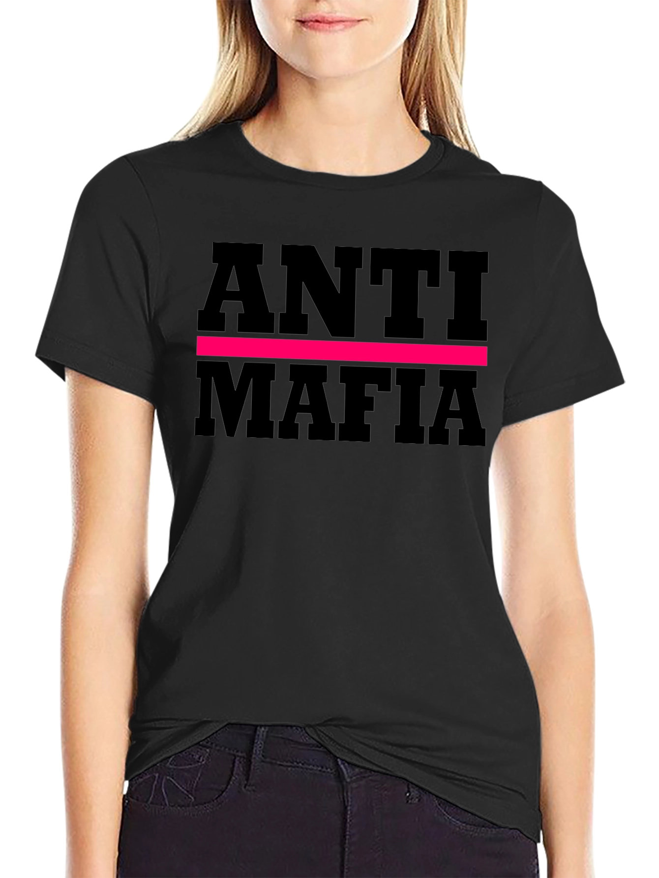 Black Anti Mafia Graphic Tee - Bold Statement Shirt view 2