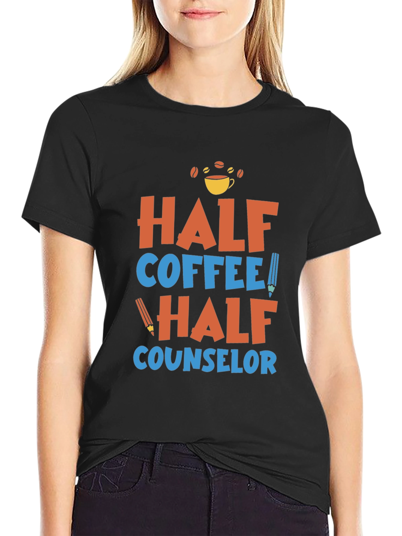 Black Half Coffee Half Counselor Graphic Tee view 2