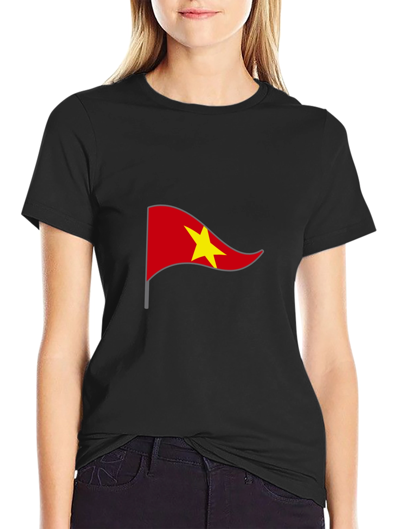Black Vietnam Flag Graphic Tee - Black Casual T-Shirt view 2