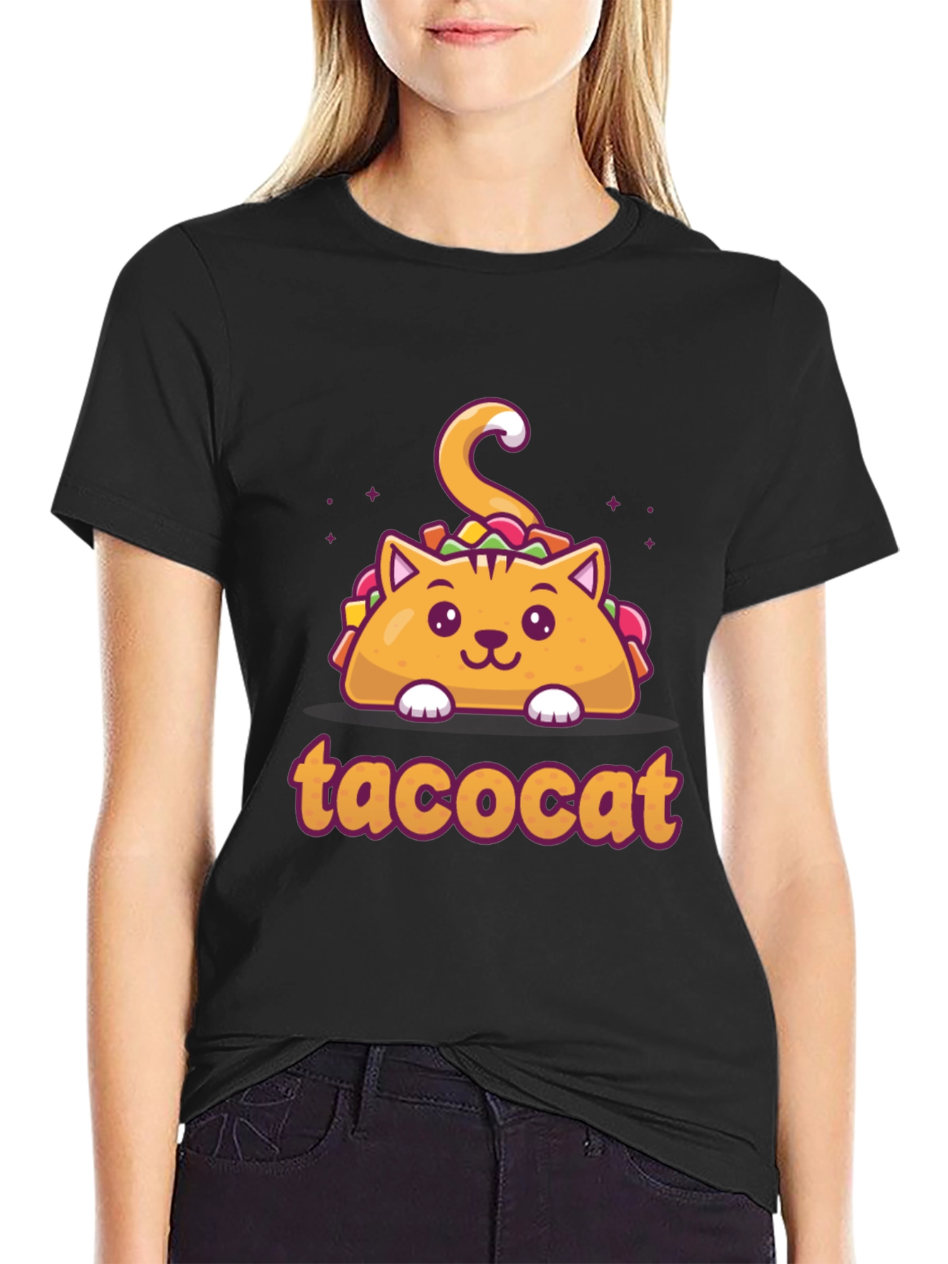 Black Taco Cat Graphic Tee - Novelty Shirt view 2