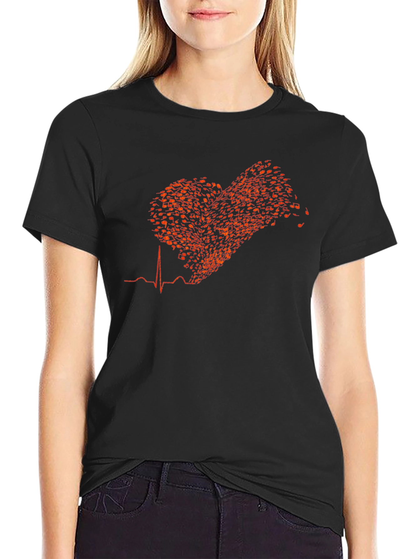 Black Musical Heartbeat T-Shirt - Black view 2