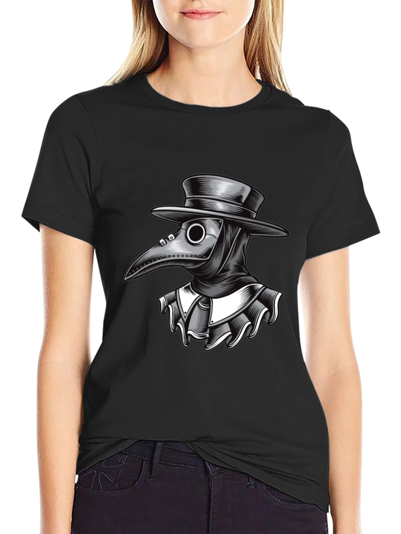 Black Plague Doctor Graphic Tee - Black Cotton T-Shirt view 2