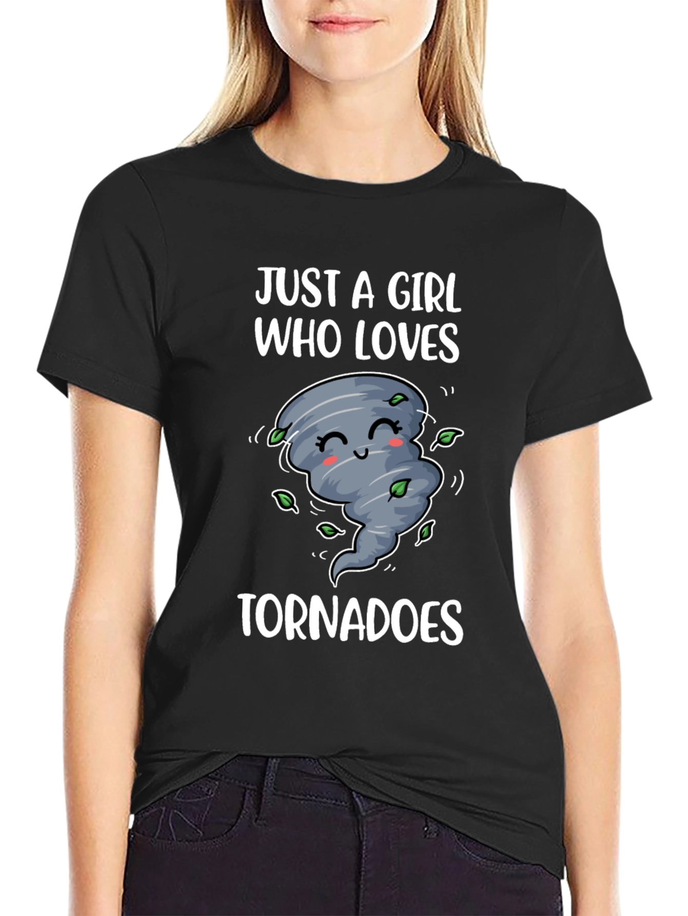 Black Cute Tornado Graphic Tee - Just A Girl Who Loves Tornadoes view 2