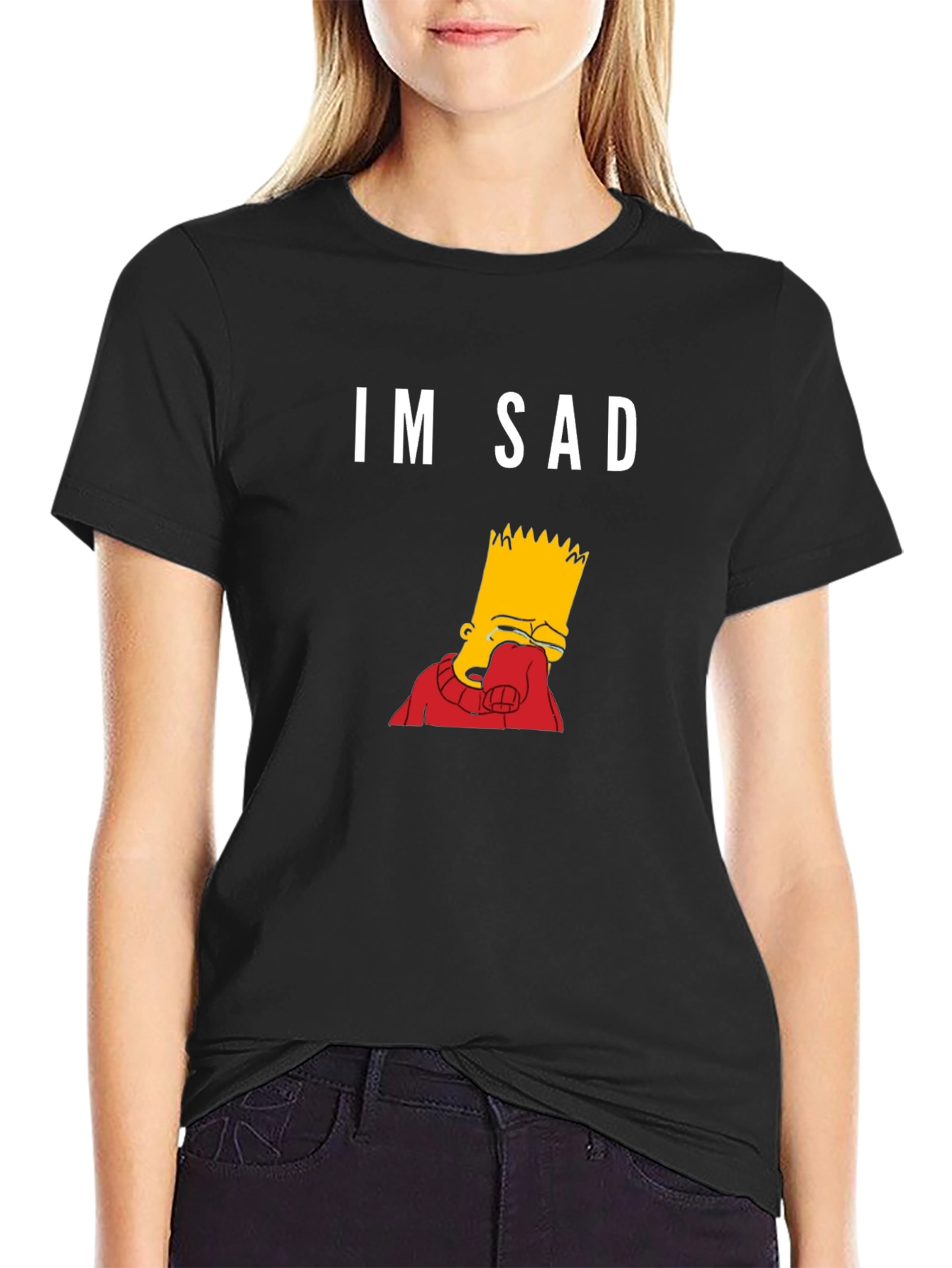 Black Im Sad Bart Simpson Graphic Tee - Black Cotton Blend view 2