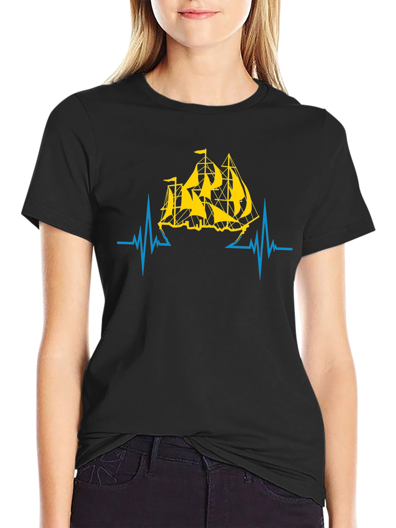 Black Nautical Heartbeat T-Shirt - Black view 2