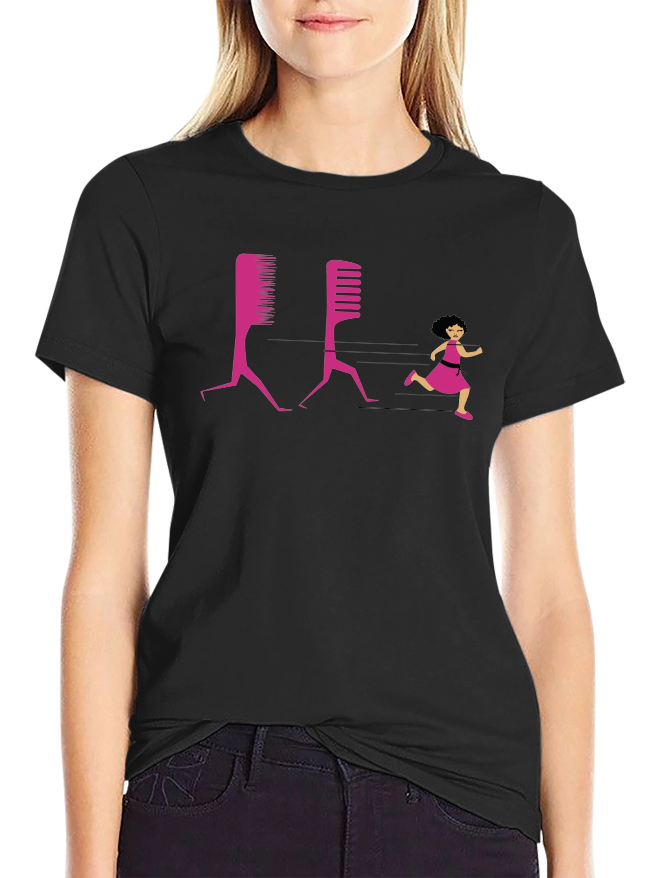 Black Funny Hairdresser T-Shirt Running Comb Design view 2