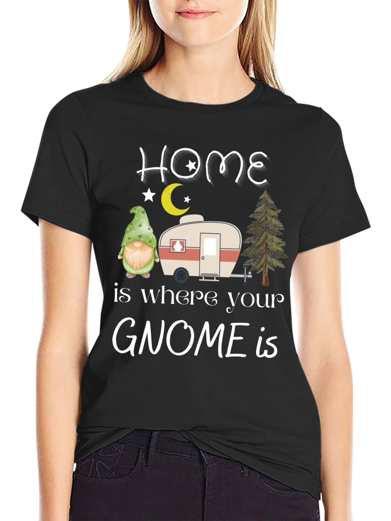 Black Home is Where Your Gnome is T-Shirt view 2