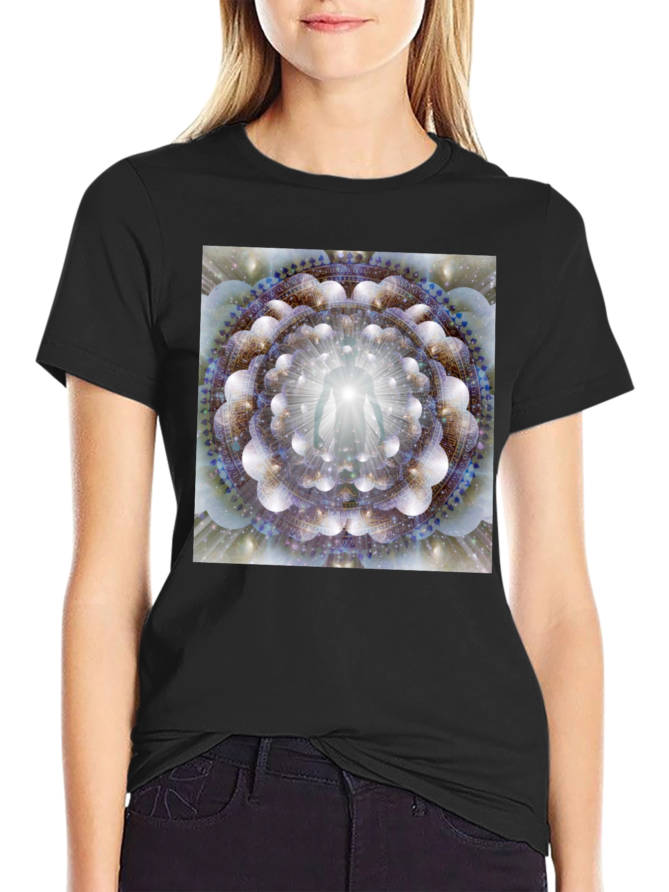 Black Enlightened Being Mandala Black T-Shirt view 2